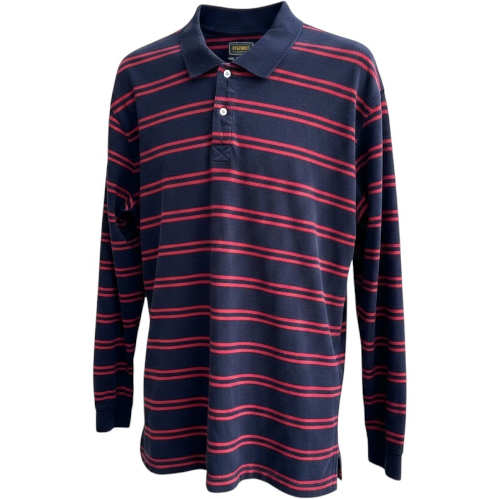 The Foundry Supply Co Mens 2XLT Long Sleeve Polo Shirt Navy Red Striped Cotton